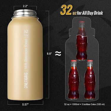 OneTigris Stainless Steel Water Bottle, 0.9L High Capacity, Insulated Sports Bottle for Cycling, Camping, Yoga, Gym, Softair, 32oz (Camo)