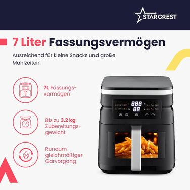 Фритюрниця повітряна STARCREST 7л, 2000W, 12 програм, підігрів, чорна