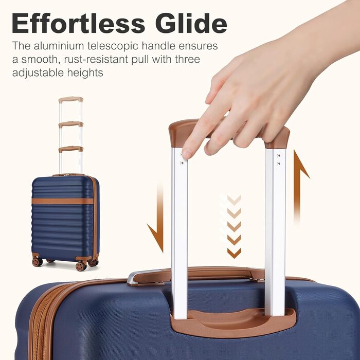 Набір валіз KONO (M, L, XL) з ABS+PC, 4 колеса, TSA-замок (кремовий/коричневий, темно-синій/коричневий)