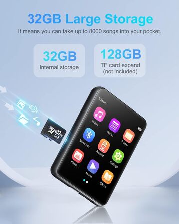 MP3 плеєр 64GB Bluetooth 5.3 HiFi з металевим корпусом, радіо FM, диктофон, сенсорний екран 2.4