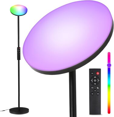 Стійка лампа LuminexDesigns з полицею, 36W+7W LED, диммування, 3200LM+600LM, сучасний дизайн, для вітальні та як настінний світильник, з пультом керування, 2700K-6500K, чорний колір