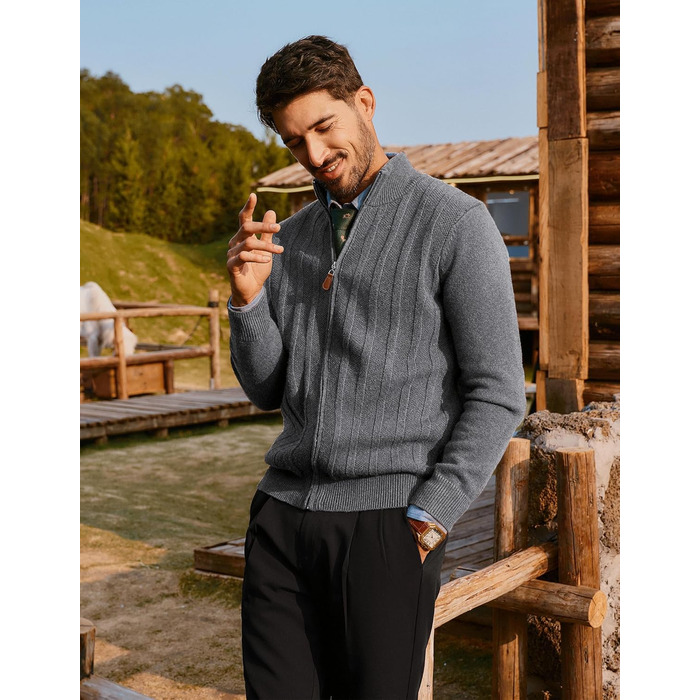 Кардиган чоловічий PJ PAUL JONES на блискавці з коміром-стійкою, в'язаний, колір темно-сірий, розмір M