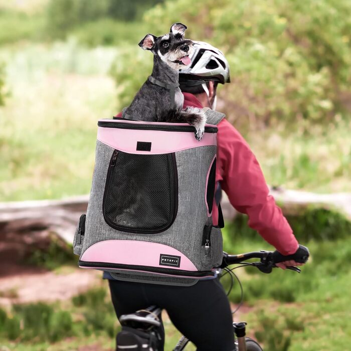 Рюкзак для кота та собаки Petsfit - зручний та дихаючий, для тварин до 5 кг (сірий та рожевий)