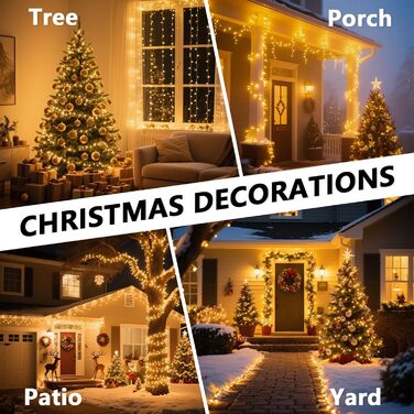 Гірлянда світлодіодна зовнішня 20 м, 200 LED, 24V, тепле біле світло, 8 режимів, для декору вечірки, саду, ялинки, святкування Пасхи