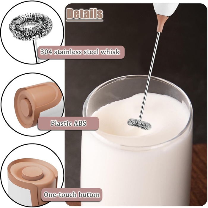Електричний піноутворювач для молока Aischens: ручний міні-міксер для кави, вершків, яєць, лате, матча (білий-рожевий)