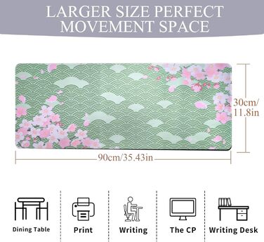 Ігровий килимок для миші XXL 900x400 мм Sakura (зелений) — протиковзкий килимок на стіл для PC, MacBook та ноутбука