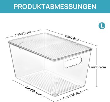 Vtopmart 6-Piece Storage Boxes with Lid, Stackable Plastic Boxes for Kitchen Storage & Organization, Perfect for Bathroom, Closet, Kitchen, Refrigerator, Closet Organization (L)
