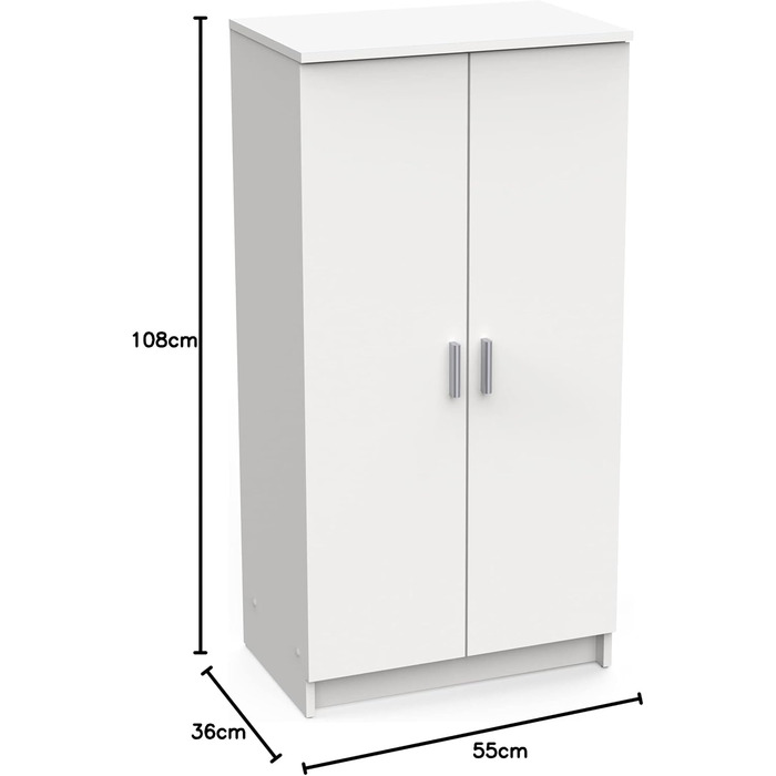 Multifunctional wardrobe with two doors, six shelves, white color, dimensions 55 x 108 x 36 cm