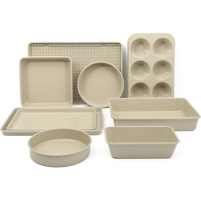 Набір форм для випічки Martha Stewart Gallen, 10 шт., кераміка, антипригарне покриття, без PFA, кольору льону