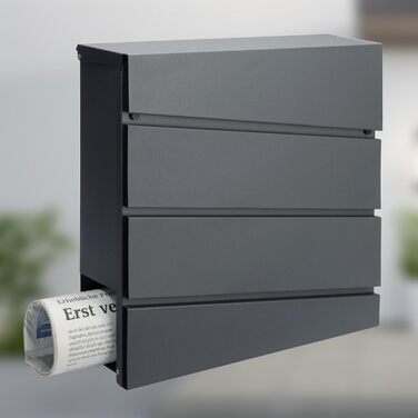 Поштовий ящик Monzana XXL з газетницею, оглядовим вікном, замком (2 ключі), сталь, антрацит. Легкий монтаж