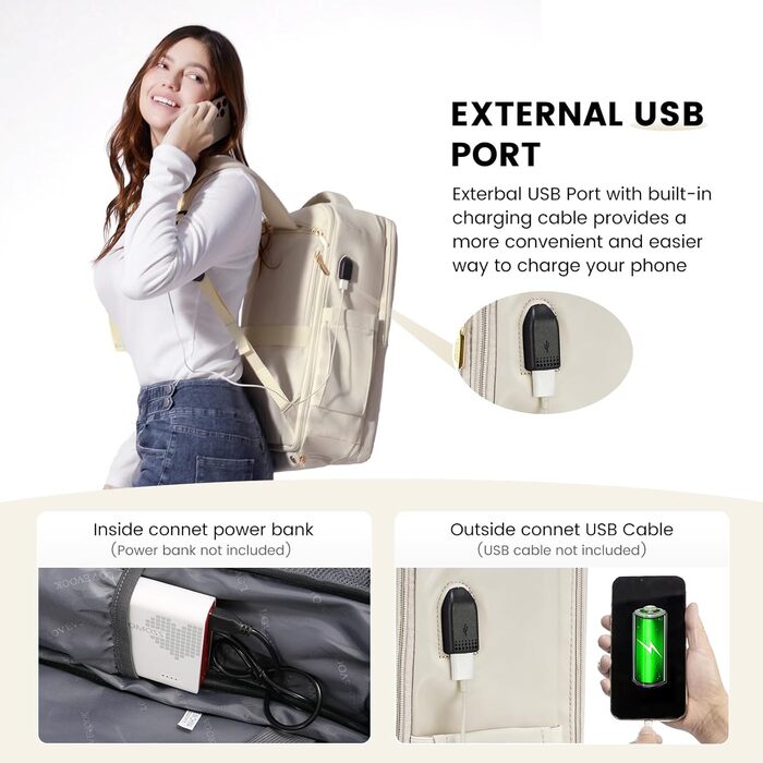 LOVEVOOK Рюкзак для жінок великий з відділенням для взуття, водовідштовхувальним відділенням та відділенням для ноутбука 17 дюймів, рюкзак для чоловіків, розширюваний ручний багаж, бізнес 30-40л для подорожей, відпочинку, походів, (Бежевий, 18 дюймів(Стан