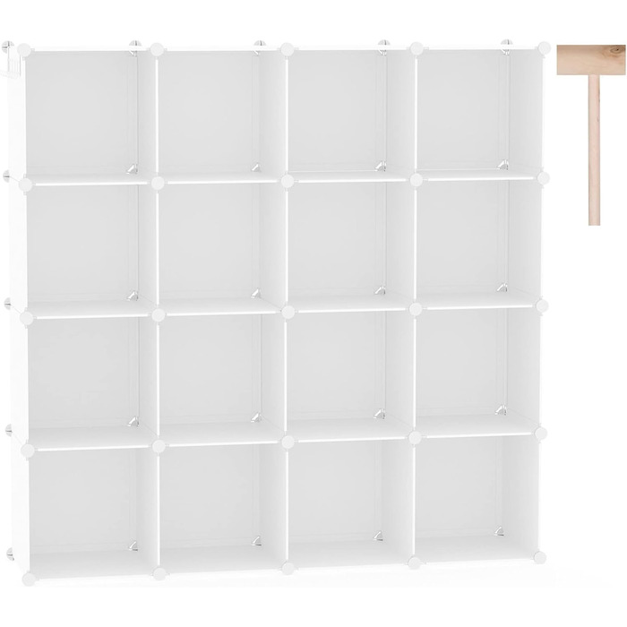 C&AHOME Cube Storage Shelves, 16-Cube Unit, Closet Organizer, DIY Plastic Modular Shelves, Ideal for Bedroom, Living Room, Office, 122 cm L x 31 cm W x 122 cm H, Opaque White, UPCS16M