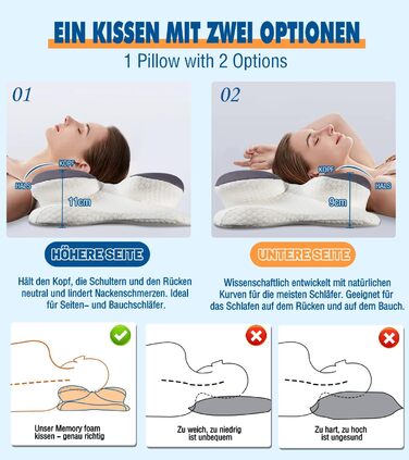 Подушка для шиї IDEA: ортопедична, з memory foam, для дорослих, 62x40x9/11 см, підтримка шиї, комфортна для подорожей