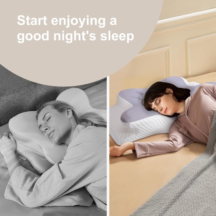 Ортопедична подушка для шиї Memory Foam сірого кольору, ергономічна для тих, хто спить на боці, з підтримкою шиї та полегшенням болю в шиї та плечах (наволочка, 35x15 см)