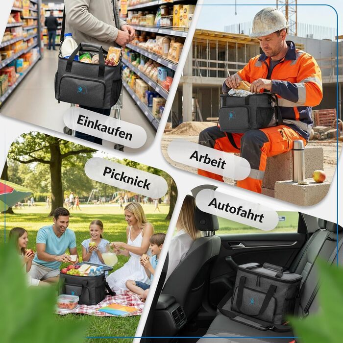 Ізольована сумка-холодильник 20/30L (складніша) для пікніка, роботи, покупок - чорна сумка-холодильник з PEVA матеріалом, 10-12 годин охолодження, з відкривачем для пляшок