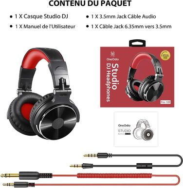 OneOdio Pro30: професійні навушники для DJ, музикантів та студії. Кабельні, з м'якими амбушюрами, Hi-Res звук, бас, Share-Port, 2 роз'єми 3.5mm, червоні