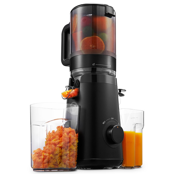 Шнекова соковижималка TUUMIIST Slow Juicer для цілих фруктів та овочів, 1.8 л, глянцевий чорний, 135 мм
