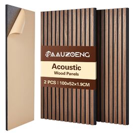 Акустичні панелі з дерев'яного шпону самоклеючі, набір 2 шт. 100x52 см, звукопоглинаючі стінові панелі для шумоізоляції та декору вітальні, офісу, коричневі