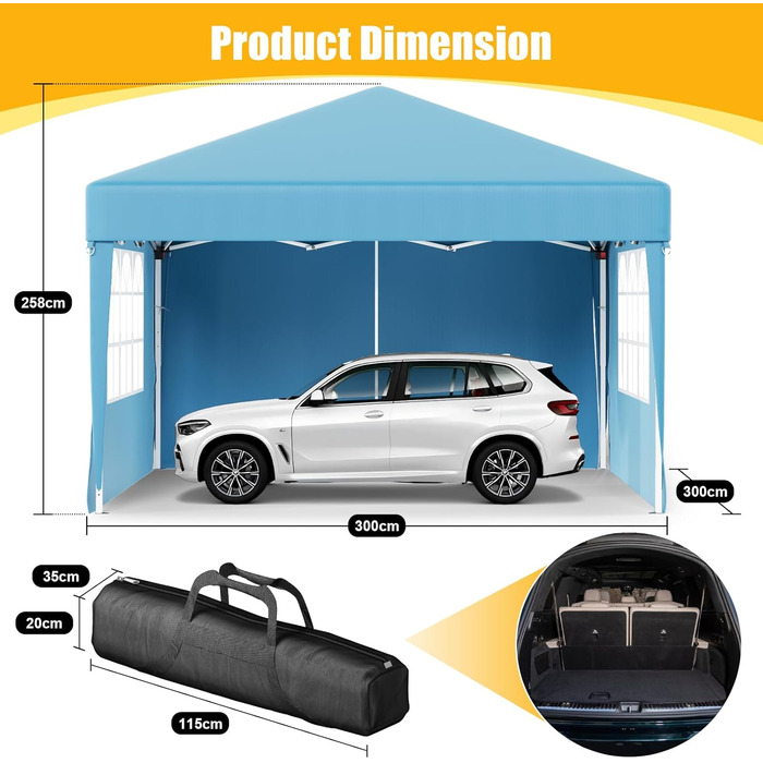 Devoko Gazebo, 2x2 Gazebo Waterproof Stable Winterproof, 3-Height Adjustable, Folding Gazebo UV Protection 50+, Folding Tent Foldable, Gazebo with Carry Bag, For Garden Outdoor Camping, (3*3m 4 Side Walls, Blue)