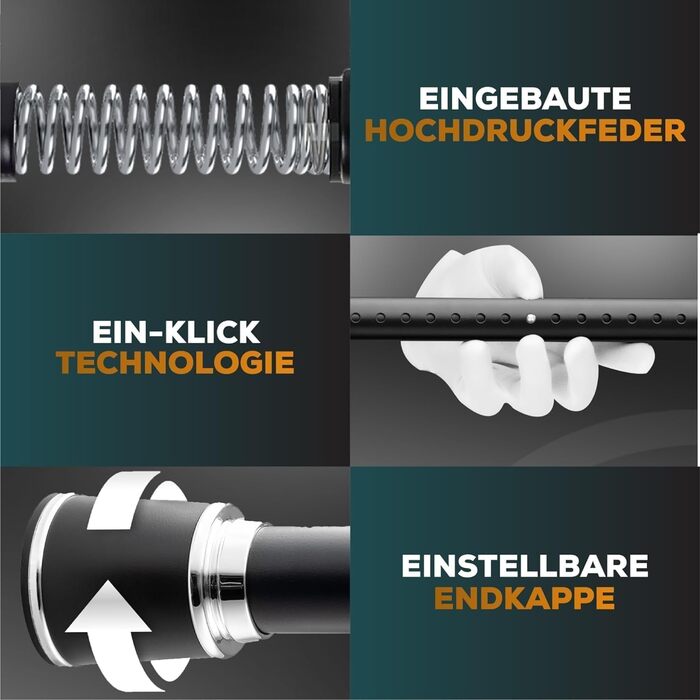 Штанга для штор Ø 32 мм, без свердління - для душу, вікна, кімнати, кухні (370-420 см, Чорний)