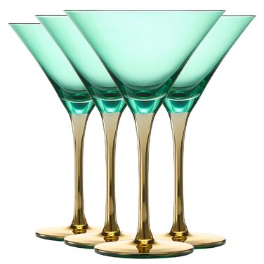 Бокали для Мартіні Art Deco, 2 шт., 237 мл, блакитно-зелені та зелені, кришталеві, золотий декор, класичні коктейльні бокали