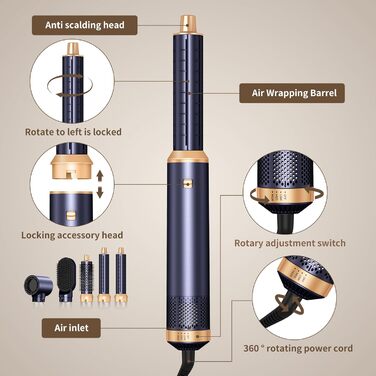 Фен-щітка 6-в-1 Haarstyler Pro: сушка, укладка, завивка, об'єм. 1000W, іонізація, для волосся, блакитний