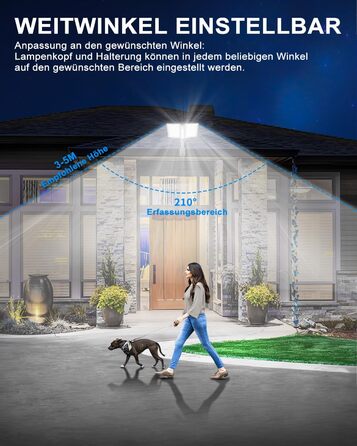 Street light spotlight guide light wall light with motion sensor 200W solar street lamp 180LED solar lights with remote control, 6500K outdoor floodlight for garden, hotel, courtyard, garage, pack of 2