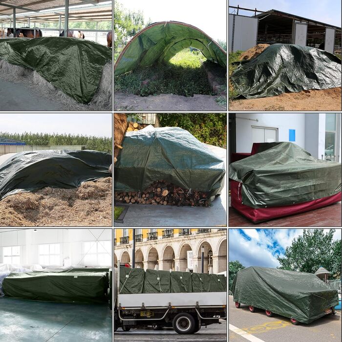 STARPYNG-140g/m² Green 5mx8m Tarp, Cover Sheet, Waterproof, UV Resistant, Weather Resistant, Covering Cars, Boats, Courtyards, Camping, Wood Tarp