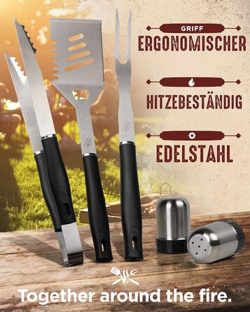HORUS 23 Набір гриля з аксесуарами з нержавіючої сталі: щитківка, рукавиці для захисту від тепла, килимок для гриля - подарунок для чоловіків