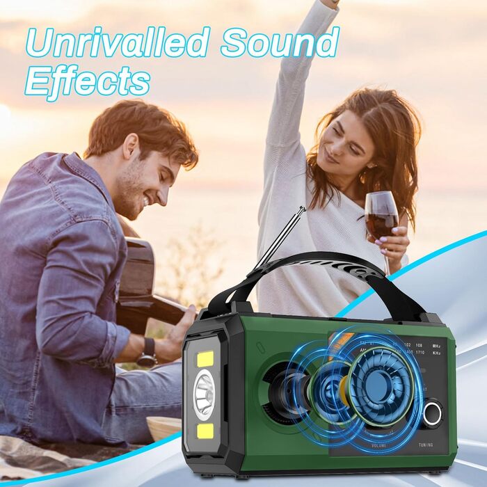 Радіо Kurbelradio на 27000mAh з Bluetooth, сонячне радіо з живленням від ручки, AM/FM, портативне, для надзвичайних ситуацій, з ліхтариком, зарядкою для мобільного телефону, для кемпінгу та активного відпочинку, чорний, зелений