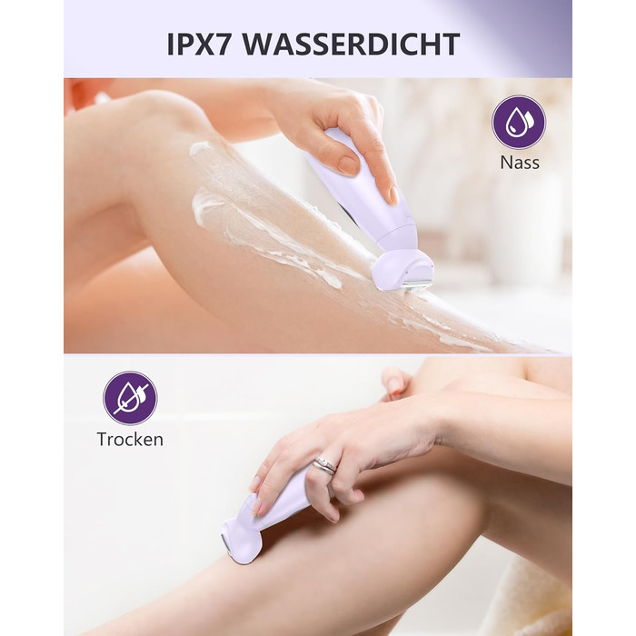 Електричний жіночий тример 3-в-1 для тіла, обличчя, Bikinizone, ніг, USB-зарядка, водонепроникний IPX7, білий (фіолетовий)