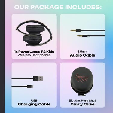 Дитячі навушники PowerLocus Bluetooth з обмеженням гучності 85dB, складні, з чохлом, Over-Ear, бездротові та з кабелем, з мікрофоном, підтримка Micro-SD, камуфляж (для телефону, ПК, планшета)