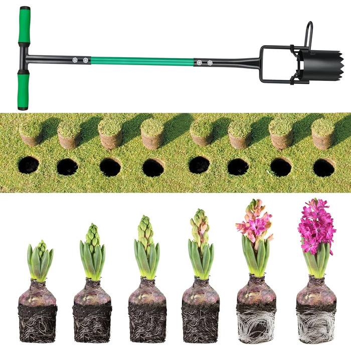 Altdorff 5-in-1 Lawn Plugger Garden Tool, Updated Bulb Planter with Long Handle for Digging, Weeding, Soil Sampling, Transplanting, Sod Plugger with Hole Digging for Tulips,