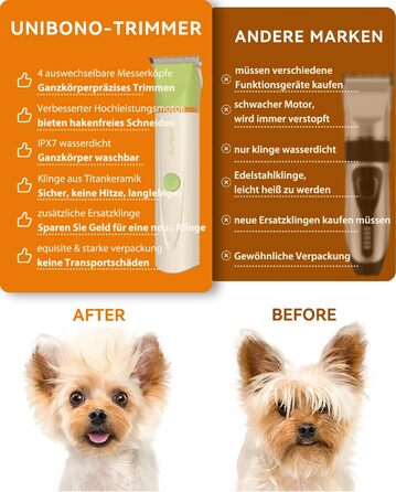 Набір для стрижки собак та котів Leise: акумуляторний тример з 4 насадками, водонепроникний (IPX7), для тіла, мордочки, вух та лап