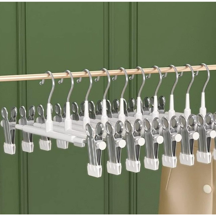 10 шт. металеві вішалки для штанів з кліпсами, 30 см, антиковзаючі, хром, для штанів, шкарпеток, спідниць, міцні, економія місця, чорні (10 шт.)