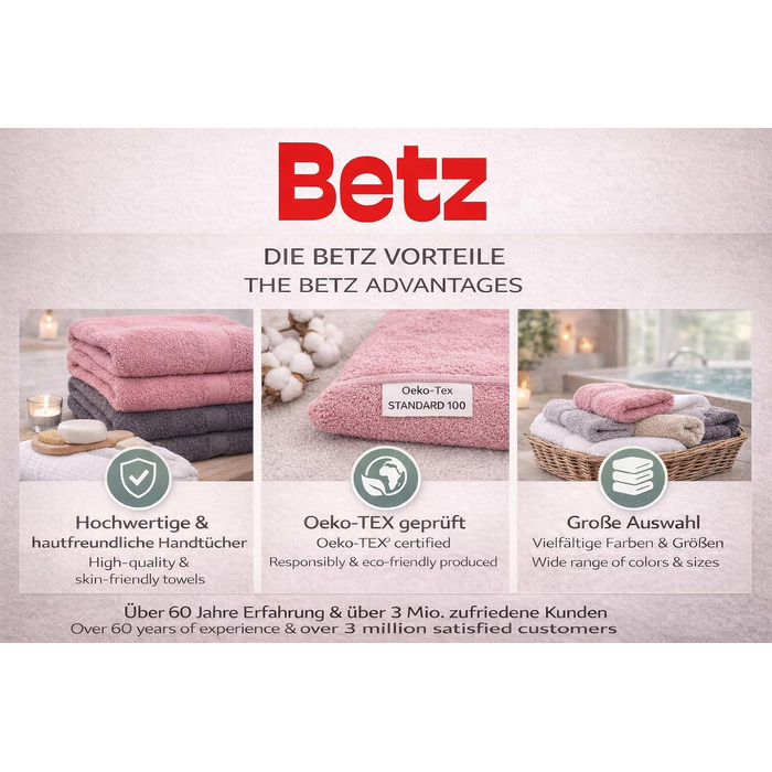 Набір рушників Betz Premium 6 шт, 50x100 см, 100% бавовна, 470 г/м², м'які та гігроскопічні, Oeko-TEX, колір: старе роже / антрацит