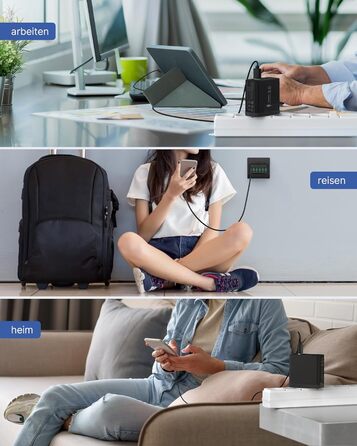 Зарядний пристрій USB 2 шт, 6 портів 33W QC 3.0 + USB 3.1A, мережевий адаптер для iPhone 16/15/14/13/12/11 Pro Max SE XR XS, iPad Pro, Samsung, смартфонів - Чорний