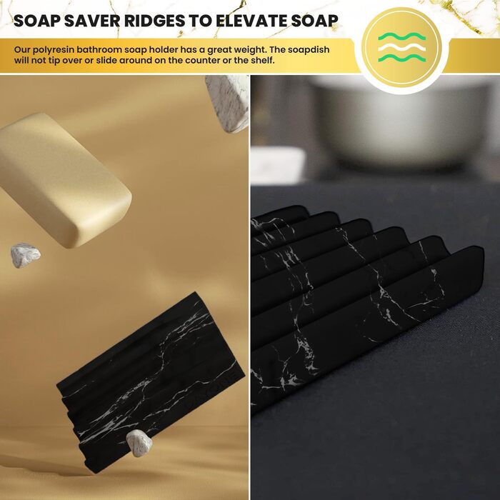 Тримач для мила DAYONE з імітацією мармуру – чорний, для ванної кімнати, мийки, кухні та спа-центру