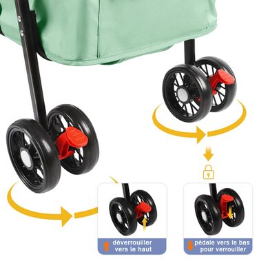 Дитяча коляска для собак та котів, складна, до 20 кг, зелена, з гальмами, великим кошиком та 3 вікнами