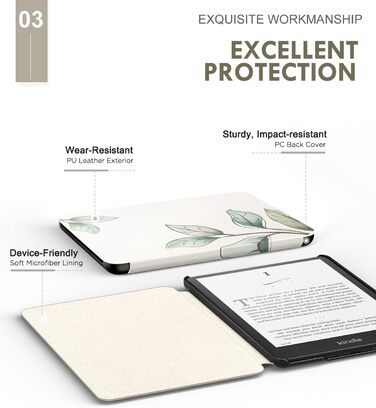 Чохол MoKo для Kindle Paperwhite 12th Gen 2024 та Kindle Colorsoft Signature Edition 2024, PU шкіра, авто-сон/пробудження, сірий ліс (листя)