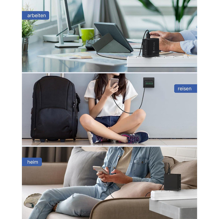 Зарядний пристрій USB 2 шт, 6 портів 33W QC 3.0 + USB 3.1A, мережевий адаптер для iPhone 16/15/14/13/12/11 Pro Max SE XR XS, iPad Pro, Samsung, смартфонів - Чорний