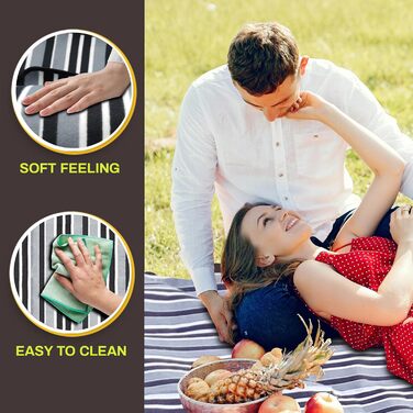 Водонепроникний плед для пікніка 3-шаровий, з флісу, для пляжу, кемпінгу, сімейний, чорно-сірий в клітинку