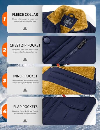 MAGCOMSEN Жилетка чоловіча утеплена зимова, без рукавів, тепла флісова жилетка для відпочинку, термо-перехідна жилетка з багатьма кишенями, розмір M, темно-синій