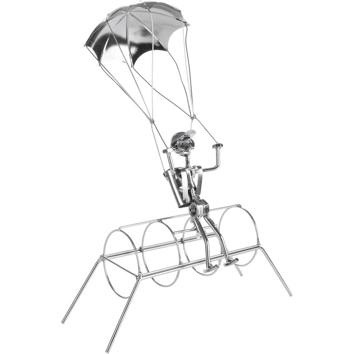 BRUBAKER Bottle Holder Parachutist - Metal Wine Bottle Holder Parachute Jump - Sculpture with Gift Card - Silver