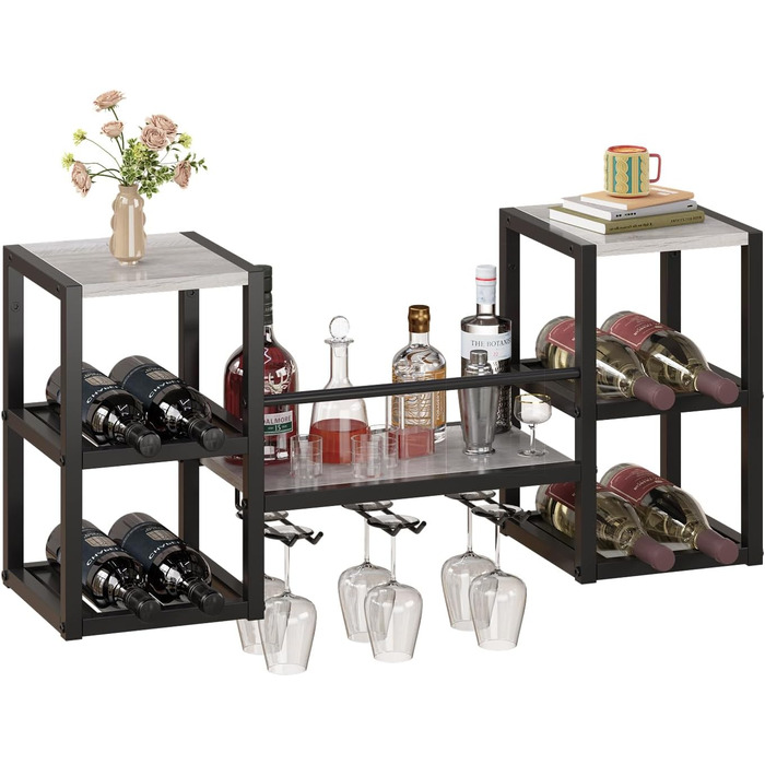 Настінна вітрина для вина VEDECASA на 3 яруси з 6 тримачами для келихів, сіра