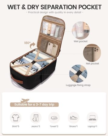 Чоловічий/Жіночий рюкзак OVEVOOK для ручної поклажі, 40 л, валіза-рюкзак для подорожей, з відділенням для ноутбука, водонепроникний, для ділових поїздок та вихідних (L, чорно-бежево-коричневий)