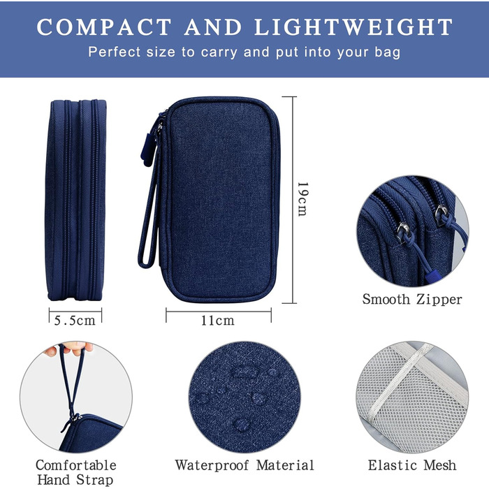 Органайзер для кабелів Simpolor: подвійний шар, для подорожей, USB, Powerbank, SD-картки (Блакитний)