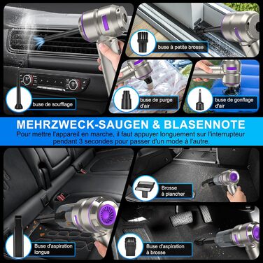 Акумуляторний портативний пилосос Handstaubsauger 18000Pa 4-в-1 для авто, дому, шерсті тварин, срібний