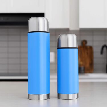 Термос GRÄWE з нержавіючої сталі, 1 л/350 мл, блакитний, з чашкою, для напоїв, ізотермічна пляшка, миється в посудомийній машині