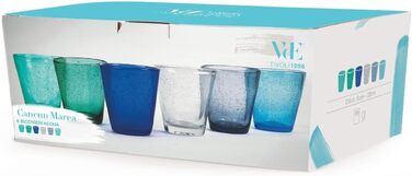 Villa d'Este Home Tivoli Cancun/Marea Set of 6 Water Glasses, 330 ml, made of hand-blown glass, with shades of blue